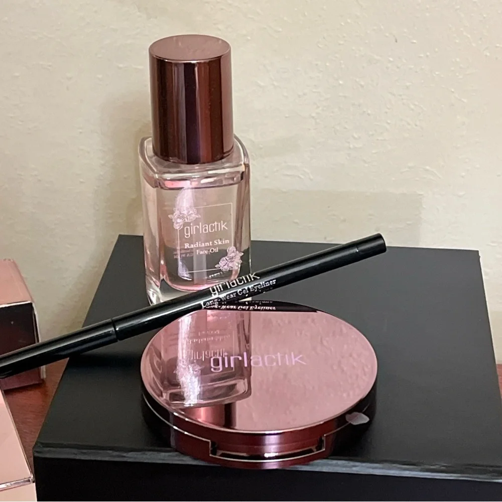 Girlactik radiant skin face oil luminous face powder and gel eyeliner makeup lot